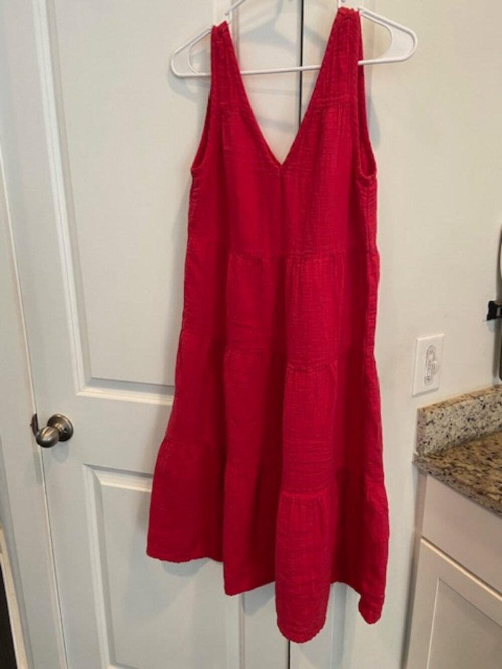 Quince 100% Organic Cotton Gauze Tiered Midi Dress Hot Pink Sleeveless XS